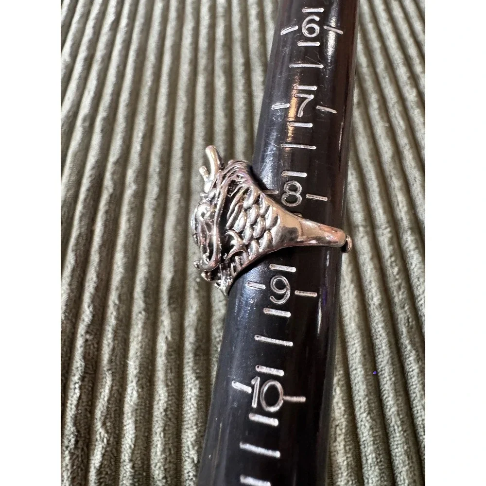 Men's Silver Dragon Head Ring Punk Rock Biker‎ Stainless Steel Adjustable Size
